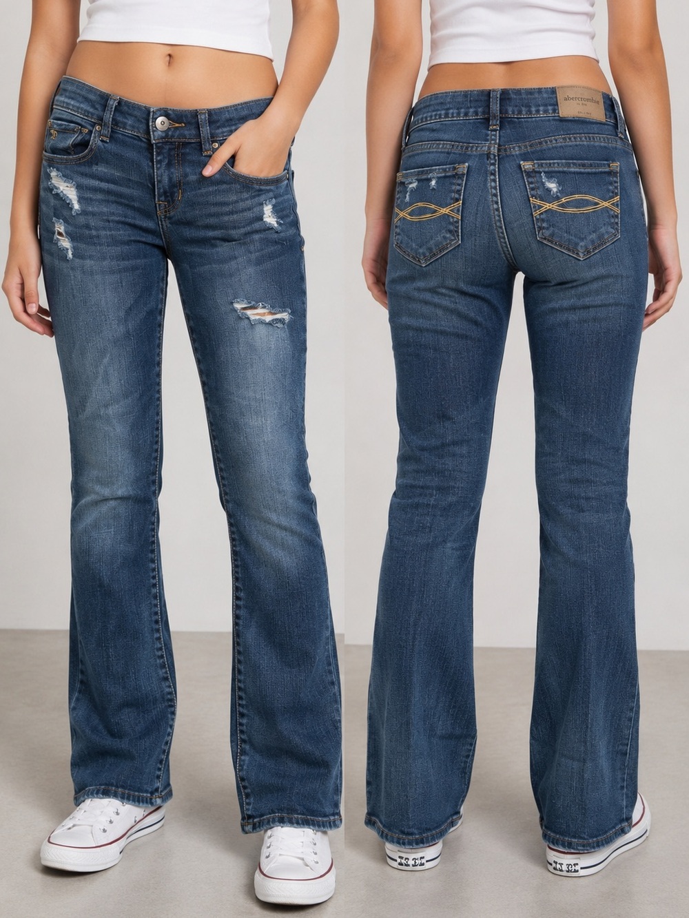 Abercrombie Kids Size 14 Distressed Bootcut Jeans Medium Wash Stretch Y2K Girls